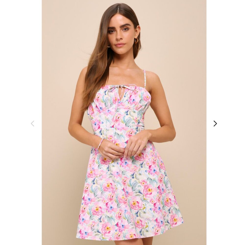 lulus More Than Darling Pink Floral Cutout Lace-Up Mini Dress | Medium